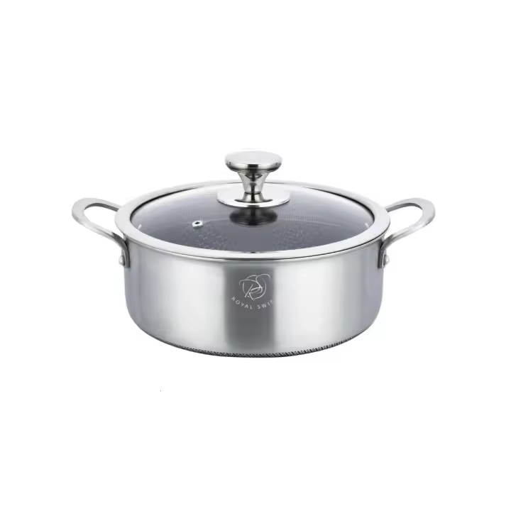 OLLA COLOR PLATA - 28 CM DIAMETRO - 6 LITROS - ROYAL SWISS - ACERO INOXIDABLE DE ALTA CALIDAD - LIBRE DE PFOA - TAPA VIDRIO TEMPLADO - APTO PARA TODO TIPO DE FUEGOS - APTO PARA INDUCCION - APTO LAVAVAJILLAS - 1
