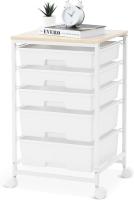 Carro de baño con 5 cajones, carro de cocina con ruedas con tablero de mesa de madera, para cocina, salón, dormitorio, oficina, blanco - details 7