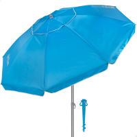 Aktive - Sombrilla de playa, color azul, protección UV50, incluye soporte, 8 varillas fibra de vidrio, ventilación superior, estructura acero plegable, tejido Oxford, revestimiento plateado, con base para sombrilla, mástil inclinable - details 1