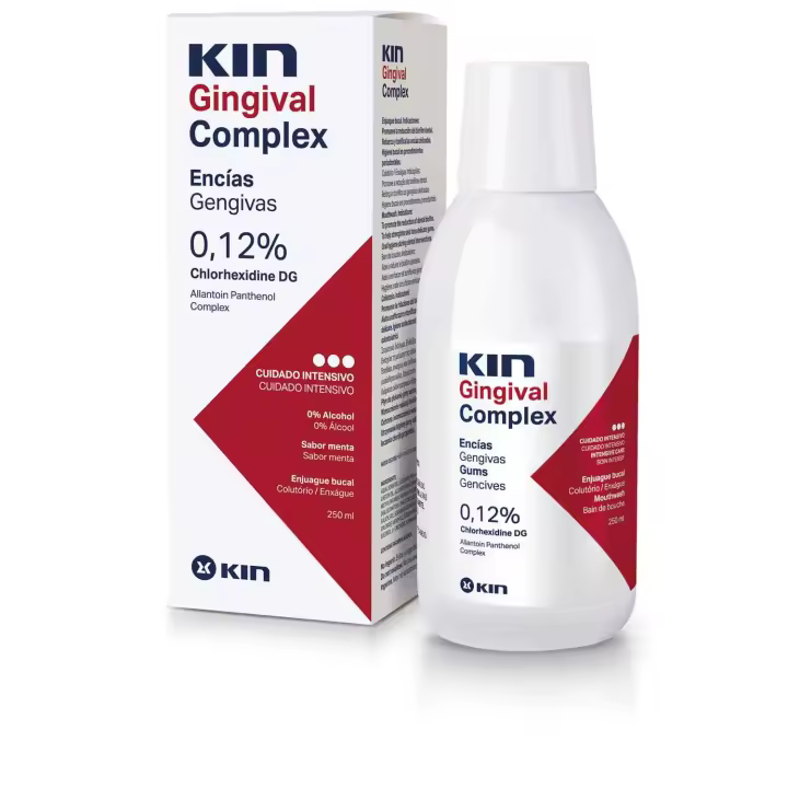 KIN Gingival Complex Enjuague Bucal 0.12% Clorhexidina 0,05% CPC Alantoina, Pantenol 0% Alcohol Sabor Menta 250ml - 1
