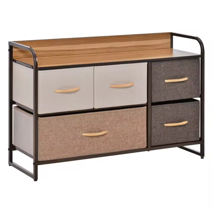 HOMCOM Cómoda de Tela con 5 Cajones Extraíbles y Plegables Base Elevada Cajonera de Armario para Dormitorio Salón Pasillo Antivuelco 87,5x29x58 cm Multicolor - 1