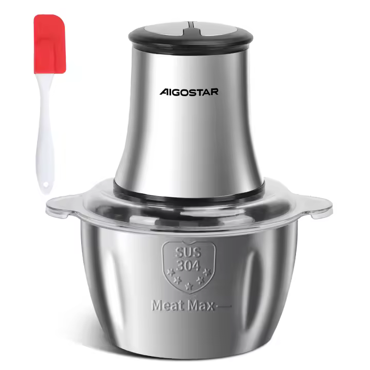 AIGOSTAR Picadora Electrica -Acero Inoxidable 1.8 Litros/500w 2 velocidades Pica todo tipo de alimentos. Procesador de alimentos frutas, verduras y carnes. - 1