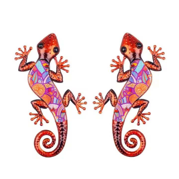 SIGNES GRIMALT Figura de Animal Naranja de Metal y Cristal Set de 2 Unidades Lagartos Decorativos Resistentes a la Corrosión - 1