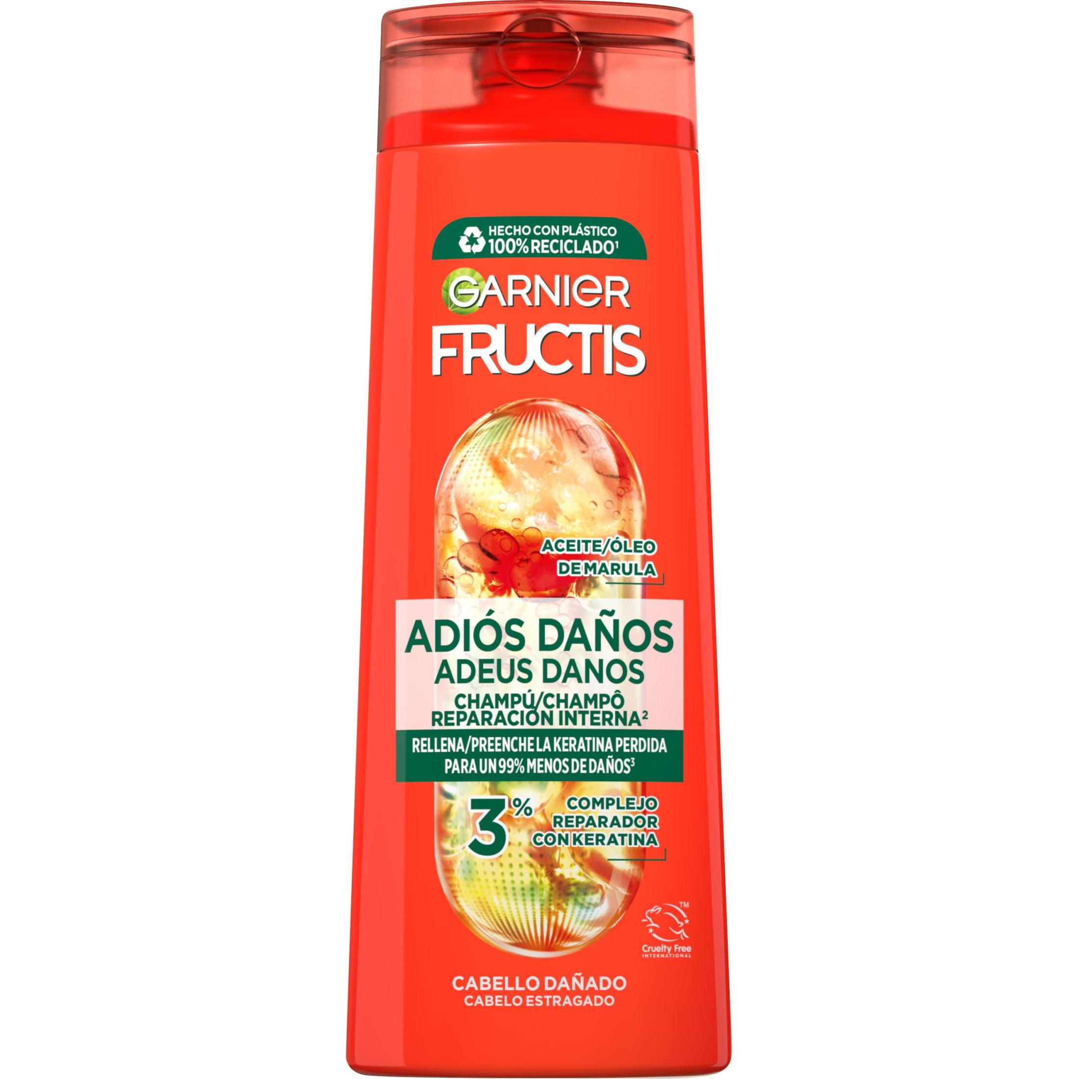 Garnier | Fructis Adios Daños Champú, acondicionador, crema sin aclarado, tratamiento intensivo y mascarilla con Aceite de Marula para cabello dañado
