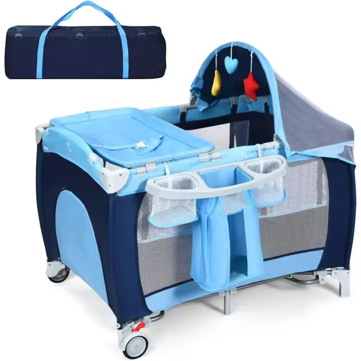 COSTWAY Cuna 4 en 1 para Niños,Ruedas, Juguetes Colgando y Carillón - 1