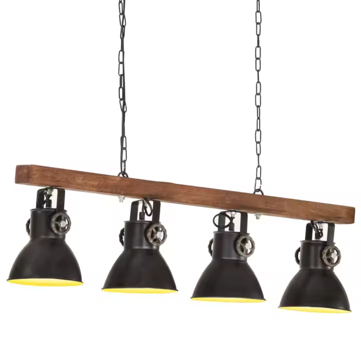 vidaXL Lámpara de techo industrial madera de mango negro E27 - 1
