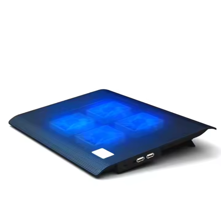 NK Base Refrigeradora Portátil - Ventilador Ordenador Portatil de 12 - 17" con Soporte Ajustable 5 Alturas, 2 Ventiladores Silenciosos, 2 Puertos USB, Refrigeración Rápida, Luz LED Azul - Color Negro - 1