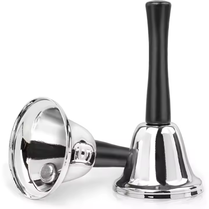 campana de mano, campana de acero plateado, campana con asa - 1
