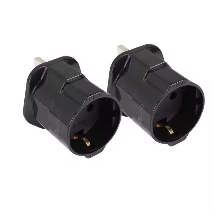 Ociodual 2x Adaptadores de Enchufe EU a UK, 2 Pines a 3 Pines, Tipo C, E y F a Tipo G, Negro - 1