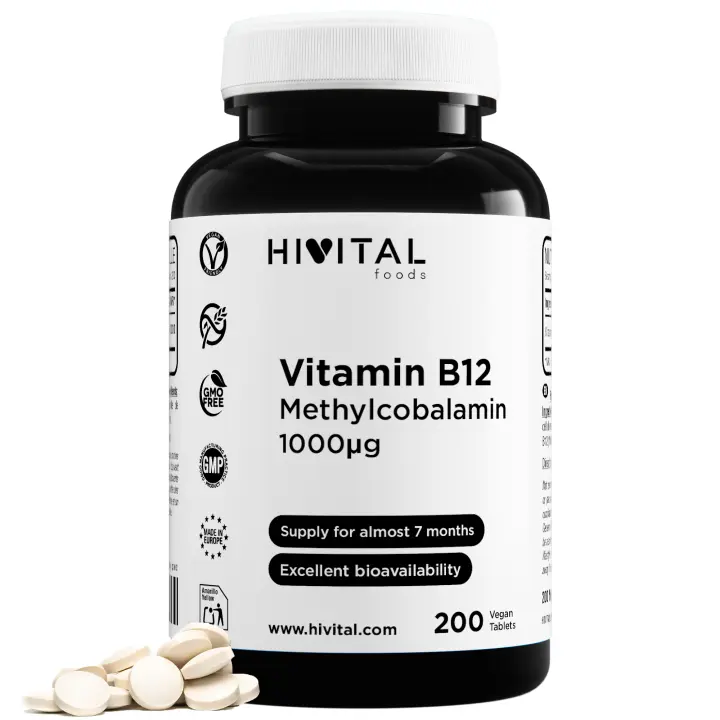 Vitamina B12 Metilcobalamina 1000 mcg | 200 comprimidos veganos. Hivital - 1