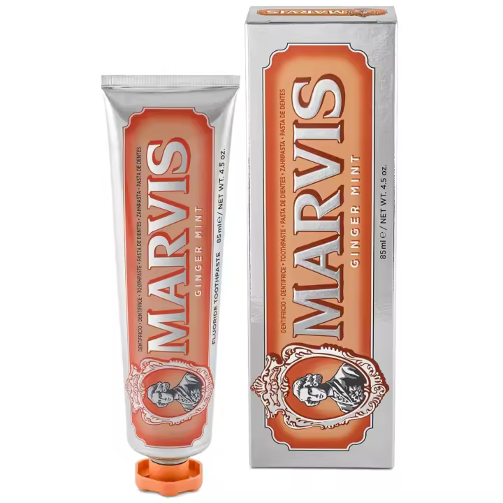 Marvis - Pasta de dientes Ginger Mint 85 ml para cuidado bucal avanzado, con flúor y xilitol anticaries, fórmula vegana sin conservantes y textura cremosa refrescante - 1