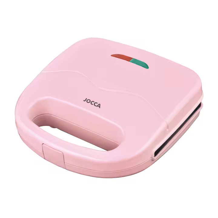 Sandwichera Jocca rosa de la línea Sweet de diseño compacto con placas grill de revestimiento antiadherente fáciles de limpiar, indicadores luminosos, mango termoaislante con sistema de bloqueo y 750W de potencia - 1