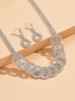 Juego De Joyas De Moda 3pcs Con Inlaid De Rhinestone Para Mujer Accesorios De Fiesta Collar Y Aretes Redondos Estilo Romántico - details 2