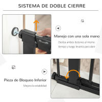PawHut Barrera de Seguridad para Perros Mascotas 75-103 cm para Escaleras y Puertas con 2 Extensiones Cierre Automático y Sistema de Doble Bloqueo Blanco - details 3