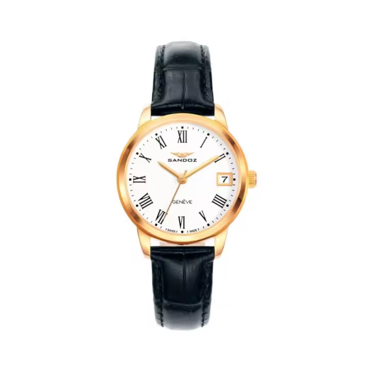 Reloj Suizo Sandoz Mujer 81340-93 - Cuarzo Suizo, Correa de Piel Negra - 1