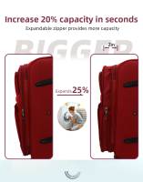 S7 STAR Conjunto Maleta Blanda 3pcs de Viaje, Cabina Equipaje Tela de Color Sólido Mango Ajustable, Set Equipaje 3 Piezas con 4 Ruedas Giratorias 360, Maleta Ligera Gran Capacidad 20+24+28in - details 10