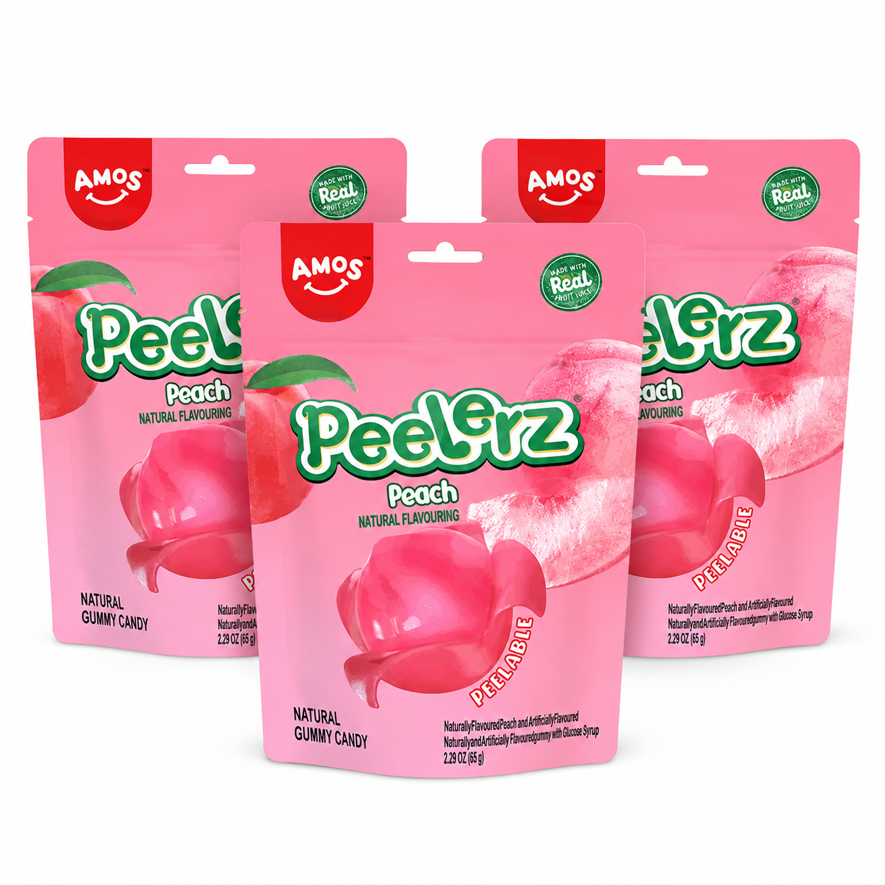 Amos Peelerz Gummy Melocoton 65 Grs - PACK 3 UDS - QUMIR