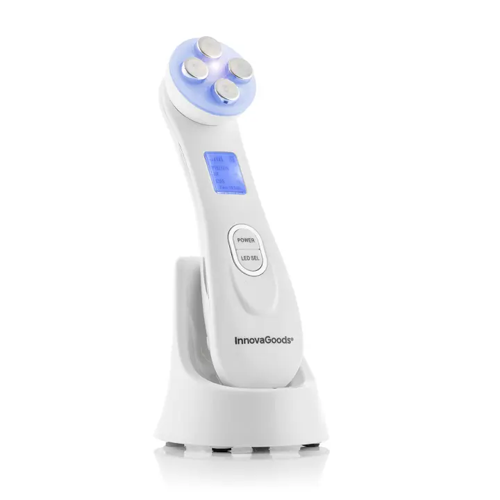Innovagoods - multifunction facial massager with radio frequency, led phototherapy, electrostimulation, rejuvenates and repairs the skin, white - 1