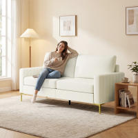 HOMCOM Sofá de 3 Plazas/Butaca de Salón de 181 cm/ 81 cm, Tapizado en Terciopelo, Cojines Gruesos, Patas de Metal, Estructura de Madera, para Sala de Estar, Dormitorio, Oficina, Crema - details 1