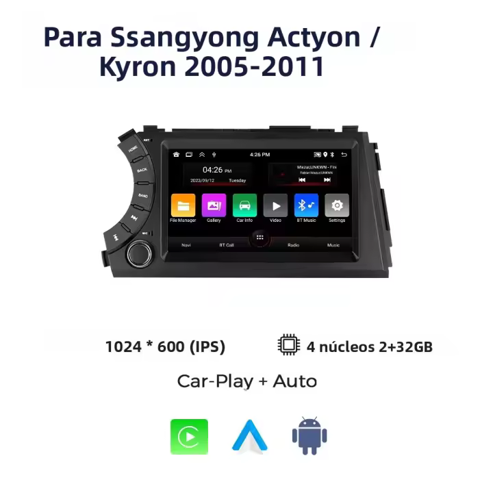 Reproductor Multimedia Para Coche 7'' Carplay+WiFi Automático GPS Navegación FM Estéreo Cabeza Unidad Para Ssangyong Kyron Actyon 2005-2011 - 1