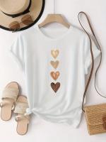 Camiseta Casual Para Mujer Con Impresión De Cuatro Corazones Camiseta De Amor Estilo Tatting De Poliéster Manga Corta Moda Primavera/Verano - details 1