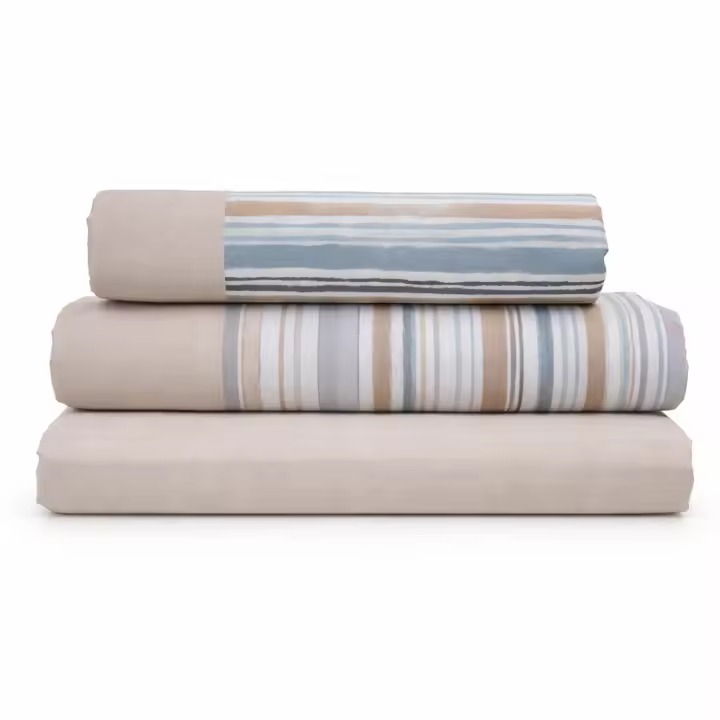 Juego De Sábanas Barbara De Algodón y Poliéster, Disponible en Color Beige o Azul, Para Cama de 90 105, 135, 150 y 150 con 2 Almohadas, Tacto Suave, Antipilling, 144 hilos, Marca Paduana. - 1