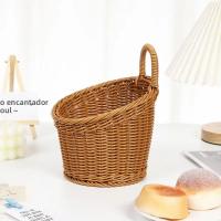 Cesta De Almacenamiento De Cocina Tejida a Mano Imitación Rattan Marrón Con Mango Para Verduras Frutas Flores Organizador Colgante - details 4