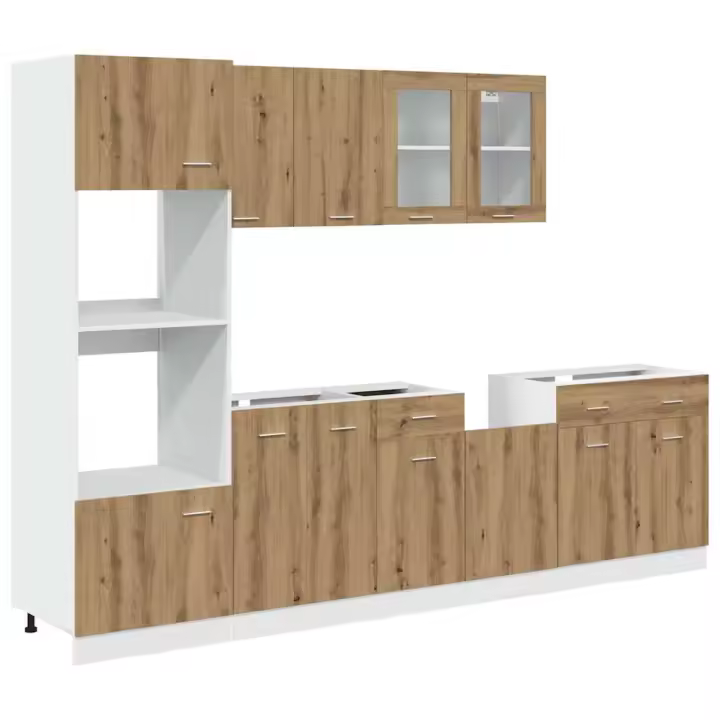 vidaXL Conjunto de armarios de cocina de 7 piezas "Lyon" de madera de ingeniería de roble artesanal - 1
