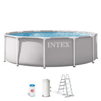INTEX - Piscina desmontable redonda, modelo Prism Frame de hasta 4 metros de diámetro, con y sin depuradora, color gris, lona tricapa PVC-poliéster, interior efecto gresite, +6 años, montaje 30 minutos, piscinas desmontables, piscinas familiares - details 7