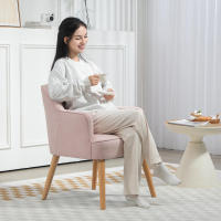 HOMCOM Butaca de Salón Moderno Sillón Individual Tapizada en Lino con Patas de Madera Reposabrazos y Almohadillas Ajustables para Dormitorio Oficina Estudio Carga 120 kg 64,5x65x79,5 cm Rosa - details 4
