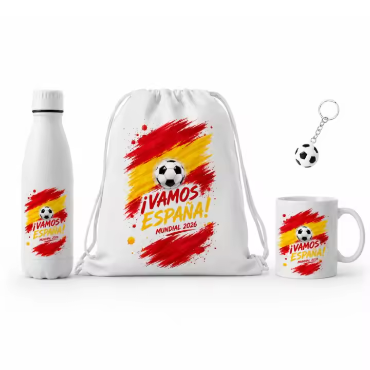 Pack Regalo Fútbol España 2026 – Mochila, Botella 700 ml, Taza Cerámica y Llavero – Diseño ¡Vamos España! para Aficionados al Fútbol - 1