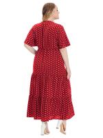 Vestido Bohemio Casual De Polka Dot Para Mujer plus Talla Con Vuelta Corta Y Cuello En V Traje De Verano De Polyester - details 10