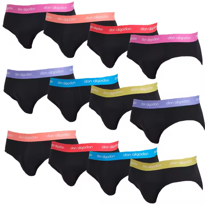 DON ALGODON | Pack de 12 Slips Para Hombre | Cintura Elástica en Colores | Cómodos y Transpirables | 93% Algodón | 3 Tallas: M, L, XL | 6 Colores Diferentes - 1