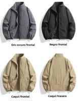 Chaqueta Casual Para Hombres Talla Grande Primavera Otoño Cuello Erguido Estilo Regular Cierre De Cremallera Material Poliéster - details 3