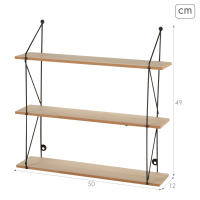 Max Home - Estantería de pared, rectangular, 50x12x49 cm, peso máximo 6 kg, 3 baldas, para colgar, estructura metálica negra, efecto madera natural, para salón, recibidor, baño, dormitorio - details 3