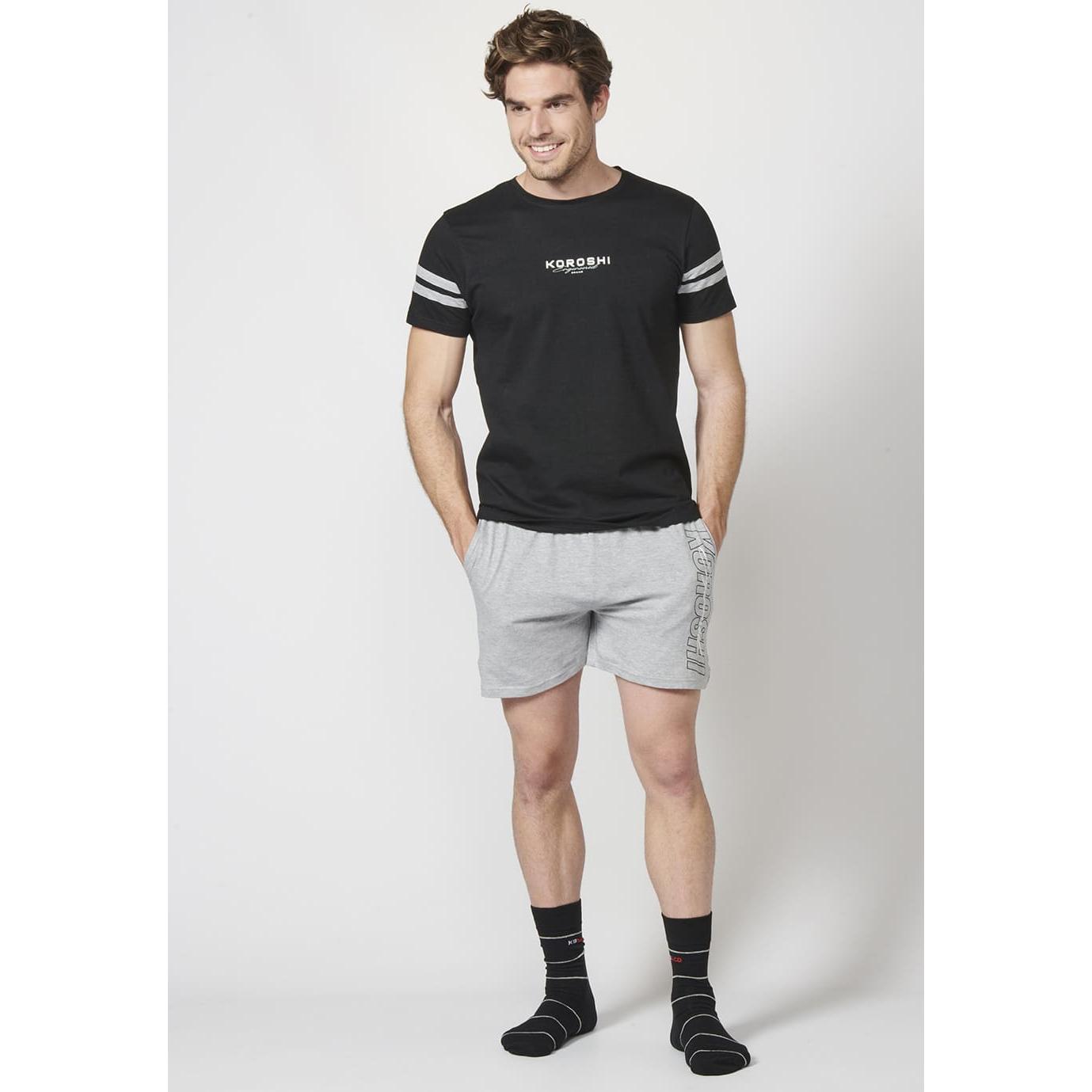 Koroshi Pijama de manga corta y pantalón corto de algodón para hombre