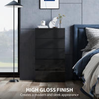 HOMCOM Cómoda con 5 Cajones Cómoda de Dormitorio Moderna con Diseño Anti-vuelco Cajonera para Salón Pasillo 55x34x100 cm Negro Brillo - details 3