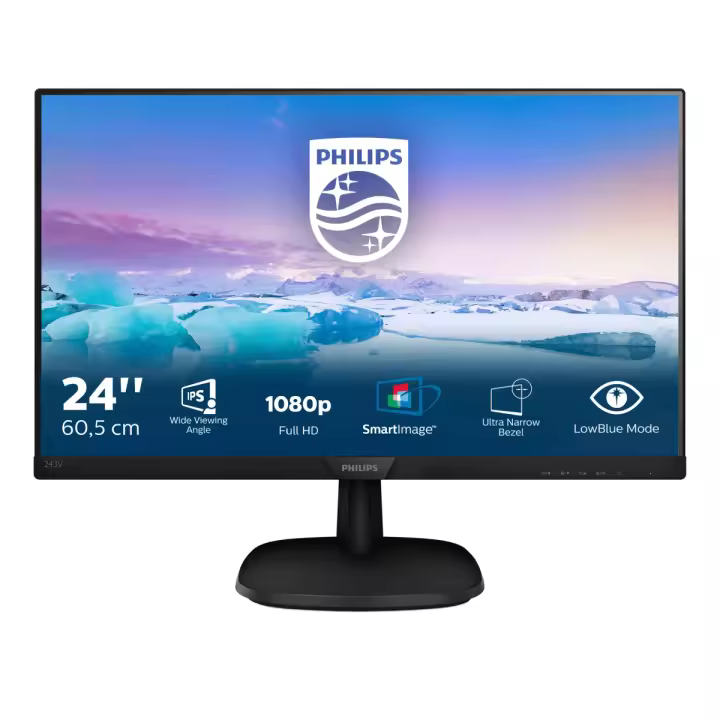 Monitor de PC Philips - 23.8 - Full HD - IPS - 5 ms - Negro - 243V7QDSB/00 - 1
