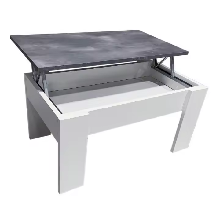MOBELCENTER - Mesa de Centro Elevable Gala, Mesa de Centro Blanco y Cemento, Medidas: Ancho: 90 cm x Alto: 50 cm x Fondo: 46 cm (1580) - 1