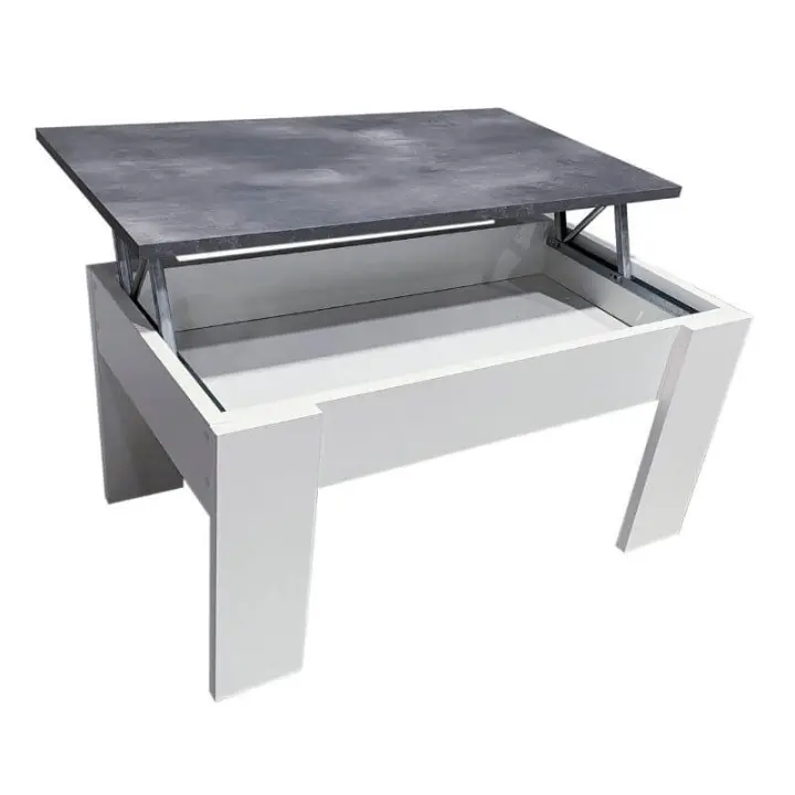 MOBELCENTER - Mesa de Centro Elevable Gala, Mesa de Centro Blanco y Cemento, Medidas: Ancho: 90 cm x Alto: 50 cm x Fondo: 46 cm (1580) - 1