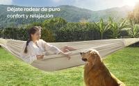 SONGMICS Hamaca, 210 x 150 cm, Hamaca Doble, Carga de 300 kg, para Jardín, Terraza, Balcón, al Aire Libre, Camping, Bolsa de Transporte, Correas de Fijación y Mosquetones, Beige/Azul/Gris - details 0