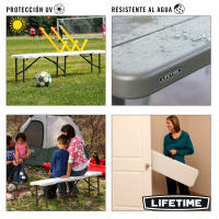 Lifetime - Banco plegable, portátil, 183x29x42 cm, máx. 454 kg, resistente al agua, a manchas y rayos UV, estructura acero, polietileno, eventos, exterior, terraza, jardín, camping, asiento auxiliar - details 2