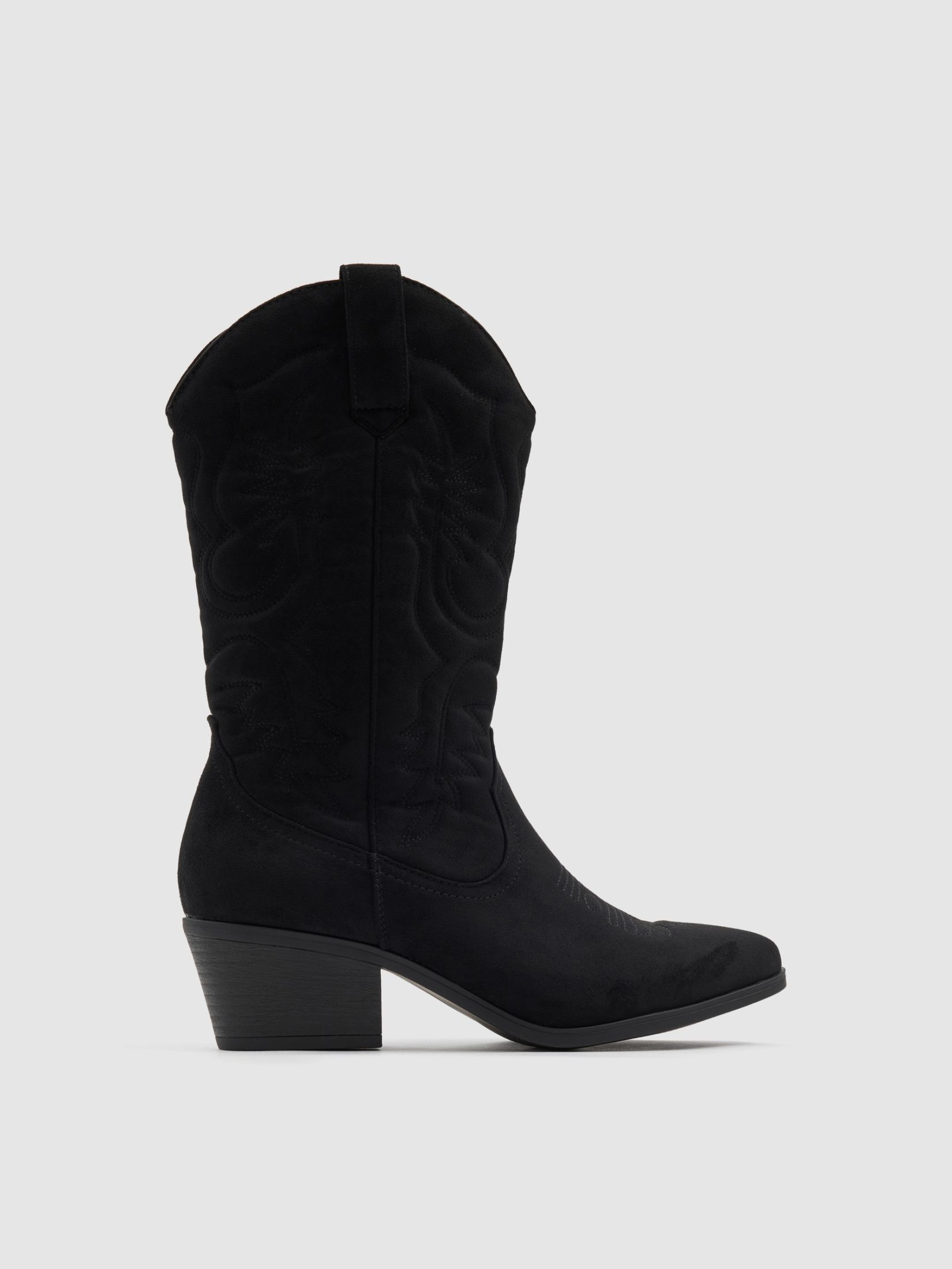Botas cowboy altas en microfibra efecto piel, con tacón ancho y plataforma; suela de goma y diseño fino INSIDE
