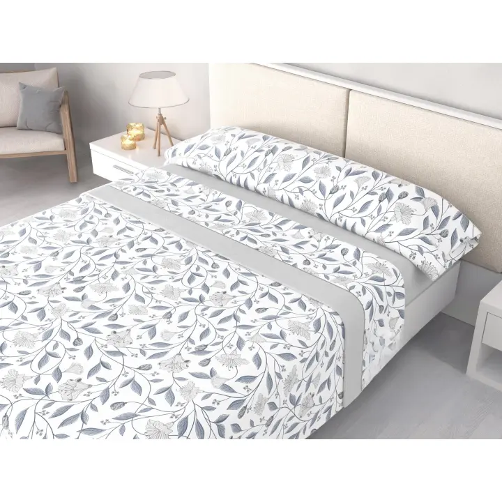 Juego de sábanas pirineo invierno 120 g – Vanesa Gris bajera 30 cm + largo 200 cm – camas 90 | 105 | 135 | 150 y 180 cm| Mercatienda.es - 1