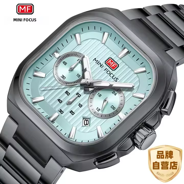 Reloj De Pulsera De Cuarzo MINI FOCUS Para Hombre Con Caja Cuadrada Y Correa De Acero Luminoso Función Multiusos Resistente Al Agua Y Al Shock - 1