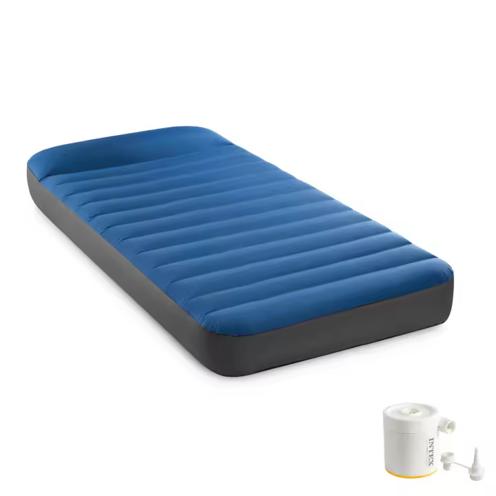 INTEX - Colchón hinchable, disponible modelo doble e individual, construcción interior Fiber-Tech, material TPU, ultraligero, cómodo y estable, hinchador eléctrico incluido, cama plegable inflable, colchones inflables - 1