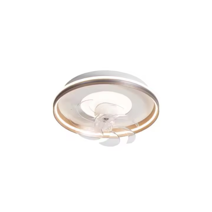 LedHogar Ventilador de techo de Metal y Acrílico, Color Blanco y metlizado, 7 aspas transparentes, 6 Velocidades, Luz LED 36Wx2. Mando a distancia, 3 Tonos de color de luz (3000K-4500K-6000K), Regulable y Memoria, Motor DC 32W . REF: 917 - 1