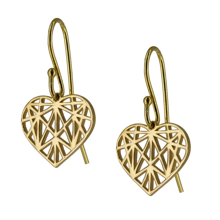 Castellano Joyeros Pendientes Origami Corazón Plata Ley 925 Bañado en Oro 18K - 1