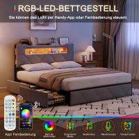 Cama LED gris 140x190 cm con cajones de almacenamiento, cabecero acolchado y estructura resistente - details 2