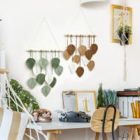 Tapiz Boho Hoja Macramé Tejido En Hilo Decoración De Pared Para Hogar Y Dormitorio Con Cordones De Madera Aesthetic Regalo - details 6